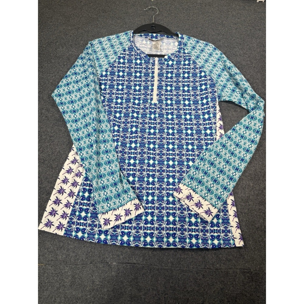 Tommy Bahama Geometric Palm Print Long Sleeve Half-Zip Rash Guard Size XL